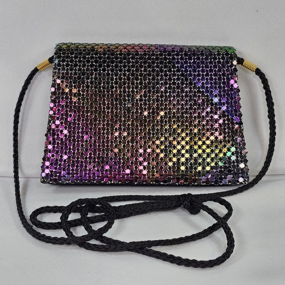 Apri Nights Iridescent Metal Mesh Crossbody Bag‎ Oil Slick Tassel Evening Clutch